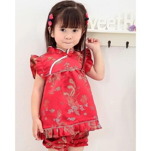 Summer 2020 New Qipao Baby Girls Clothing Set Baby Dress + Pants Underwear Fashion Infant Costume Toddler Outfits Suit Sets