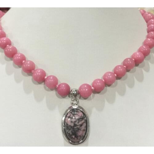 8mm Pink Rhodochrosite Round jades Jewelry Necklace & Pendant 18 "