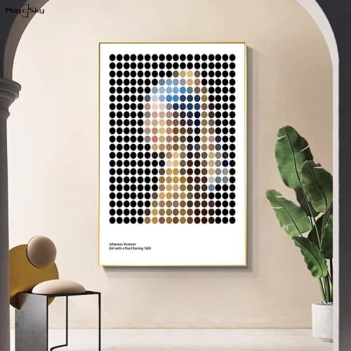 Pop Art Famous Painting Girl with A Pearl Earring Mosaic Canvas Painting Nordic Poster Print Picture Living Room Home Wall Decor