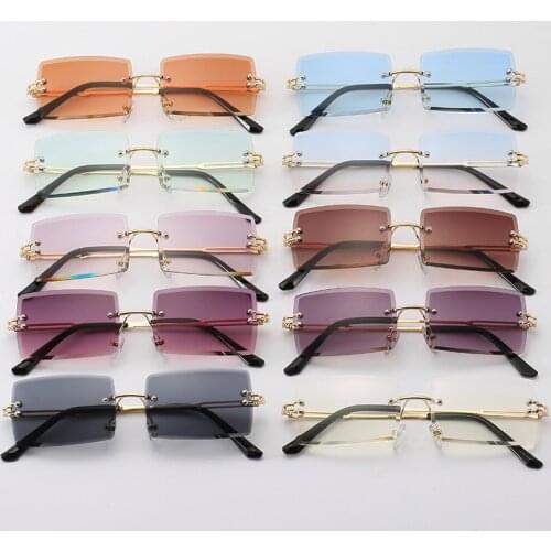 Retro Square Sunglasses Women Brand Designer Fashion Rimless Gradient Sun Glasses Shade Cutting Lens Ladies Frameless Eyeglasses