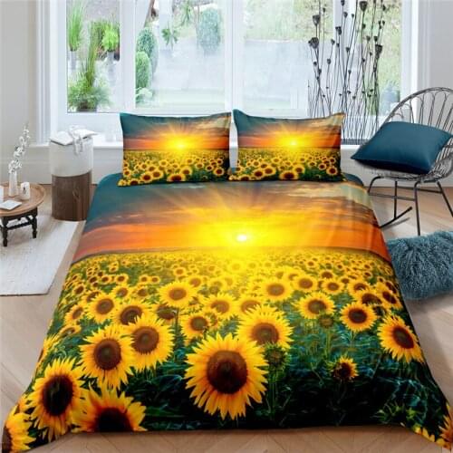 Luxury 3D Sun Flower Print 2/3Pcs Kids Bedding Sets Comfortable Duvet Cover Pillowcase Home Textile Queen and King AU/EU/US Size