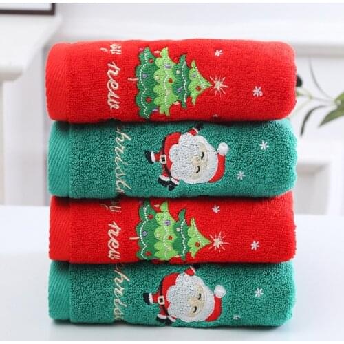 M17D Christmas Hand Towel Washcloth 14 x 30 Inch Pure Cotton Towels Bathroom Shower Towel Santa Claus Pattern Design