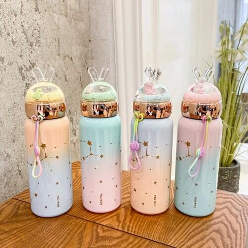 Cute Rabbit Ear Thermos Water Bottle Stainless Steel Vacuum Flask For Children Girls Coffee Mug Drinking Insulated Vacuum Cup