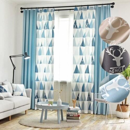 Triangle Stitching Modern Blackout Curtains for Living Room High Quality Geometric Elk Window Door Panels Kitchen Cafe Drapes