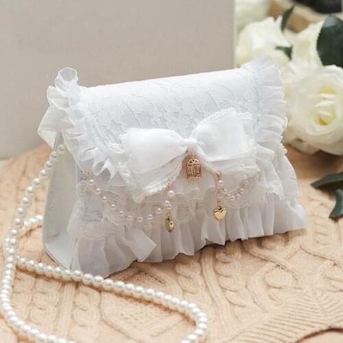 Lolita Girl JK Uniform Baroque Heart Pendant Bowknot Lace Pearl Messenger Bag Shoulder Bag Bride Wedding Handbag Accessories