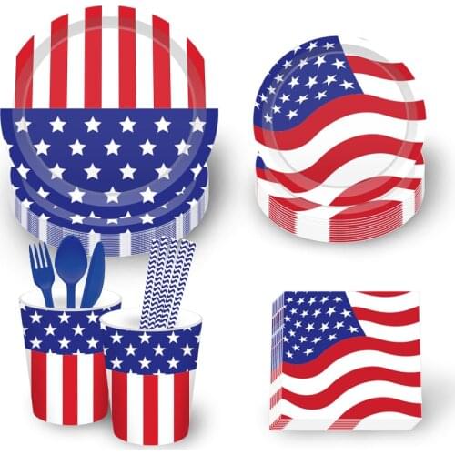 July 4th American National Day Party Decorations US Flag Plates Napkins Cups Disposable Tableware Independence Day Party Favors