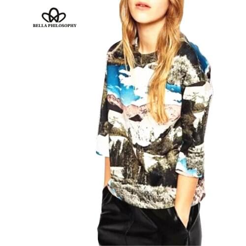 Srping new Womens wear wholesale landscape printed long sleeve Spring Hoodie Sweatshirt