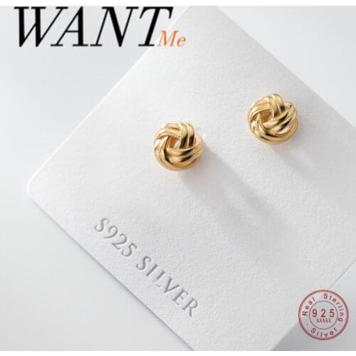 WANTME New Korean Real 925 Sterling Silver Hollow Thread Ball Stud Earrings for Fashion Women Sweet Romantic Couple Jewelry Gift