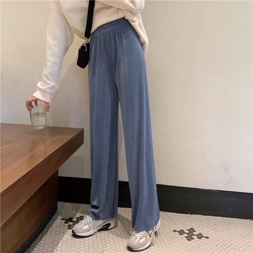 QRWR 2020 Spring Autumn Women Pants Fashion Casual Straight High Waist Wide Leg Pants Loose Solid Color Basic Trousers Women