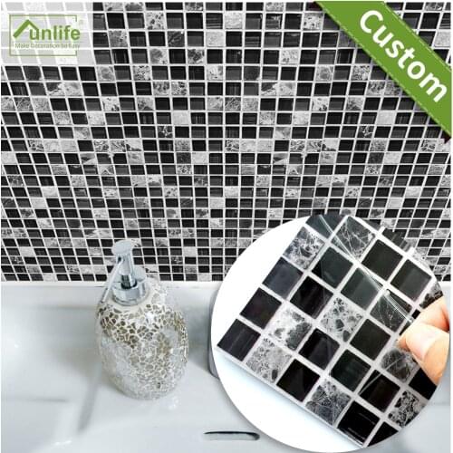 Funlife CUSTOM 10/15/20/25/30cm Self Adhesive Waterproof DIY Black Marble Mosaic Wall Sticker Kitchen Floor Tile Sticker 10PCS