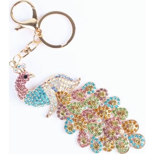 Beautiful Peacock Crystal Diamond Tote Bag Wallet Full of Diamonds Car Fuchsia Keychain Pendant Home Decoration Accessories