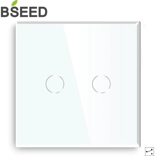 Bseed Touch Switch 2Gang 1Way 2Way Luxury Wall Switch EU UK Standard Glass Panel Touch Light Switch Black White Golden Switches