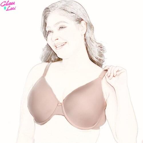 ChauLui Women Plus Size Bra Simple Daily Silky Underwire Brassiere Thin Cup C D E F G H I J for Big Chest Black Beige Super Larg