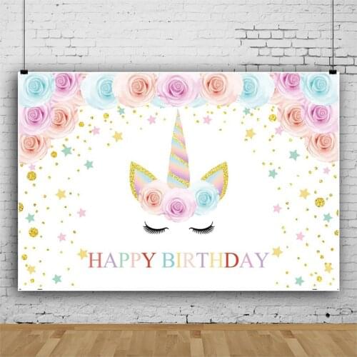 Color Unicorn Roses Children Backdrops Photography Background Banner Kids Birthday Party Decor Poster Studio Shooting