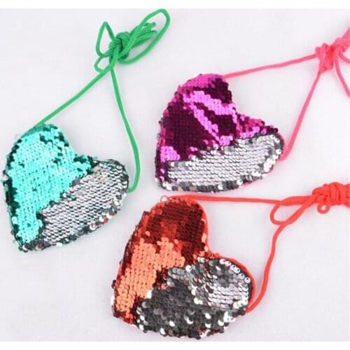 Sequins Loving Heart Kids Coin Bag Shoulder Girls Mini Messenger Bag Small Coin Purse Children Handbags