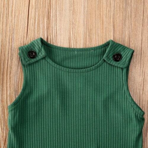 Kids Baby Girls Boys Rib Stripe Sleeveless Jumpsuit Toddler Kids Round Neck Pull-on Jumpsuits Shorts 3 Colors