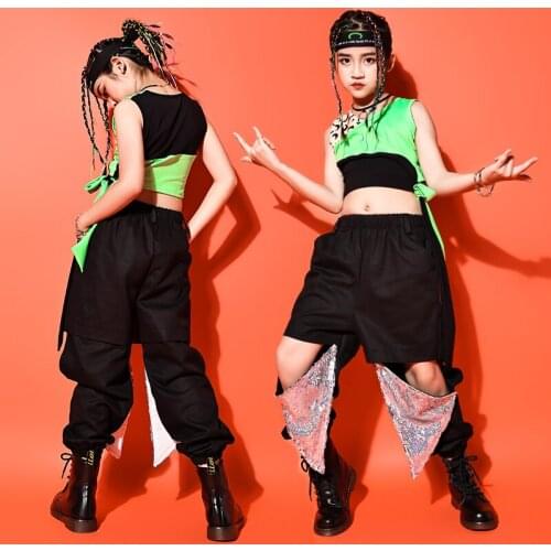Hip Hop Dance Cotumes For Girls Vest Loose Sequins Pants Suit Street Dance Outfits Jazz Performance Costumes Rave Wear DN8161