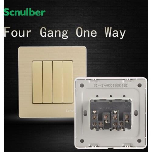 Home 16A luxury golden 4 gang single way metal wall switch