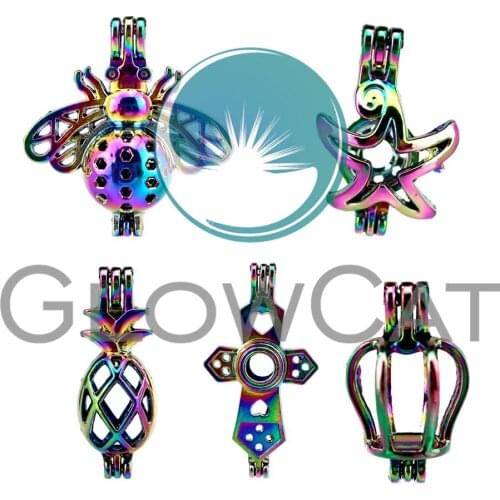 HOT Sale Colorful Cross Bee Crown Starfish Fruit Beads Cage Jewelry Making Perfume Diffuser Pearl Cage Locket Pendant