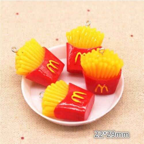 10pcs Kawaii 3D Simulation French fries (with Hook) Resin Food Art Supply Decoration Charm Craft DIY,22*29mm