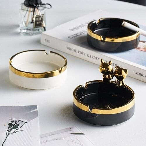 Nordic Solid Color Phnom Penh Ceramic Ashtray Portable Lid Small Sculpture Creative Ashtray Living Room Dining Table Accessories