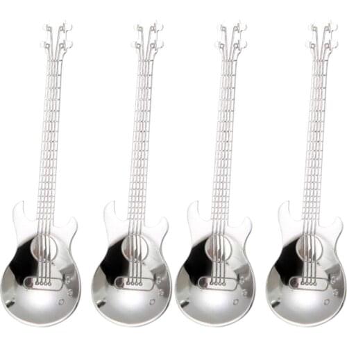 Guitar Coffee Teaspoons,4 Pcs Stainless Steel Musical Coffee Spoons Teaspoons Mixing Spoons Sugar Spoon(Silver)