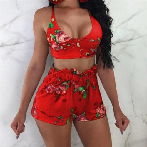 Bikini 2020 Women Floral Swimwear Swimsuit Push Up Padded Bathing Suit Bikini Set Beachwear Tank Floral Top+Shorts 2Pcs