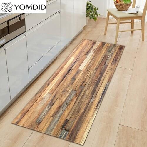 Kitchen Mat Bedroom Living Room Carpet Entrance Doormat Home Hallway Balcony Absorbent Floor Mat Wood Pattern Anti-Slip Long Rug