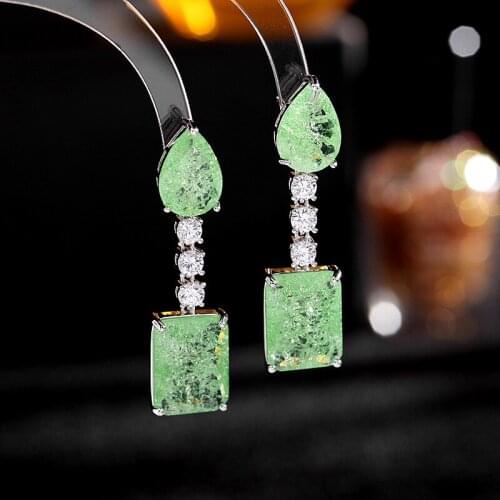 Ice Crack Printed CZ Stone Earrings Shining Crystal Water Drop Earrings Cube Pendant Earring Women Fashion Wedding Jewelry