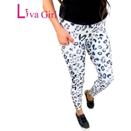 LIVA GIRL White Blue Leopard Pocketed Athletic Leggings Woman 2021 High Waist Casual Long Trousers Female Sexy Pencil Jeans XL