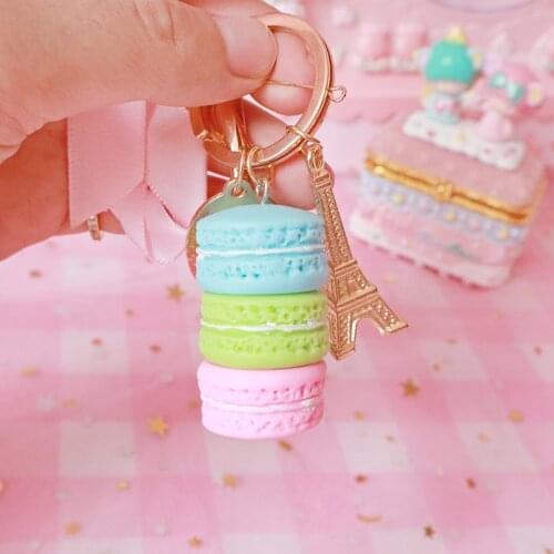 1pc Macarron Cute Charming Simulation Food Resin Doughnut Cake Keychain For Women Girls Gifts Car Bags Keyring