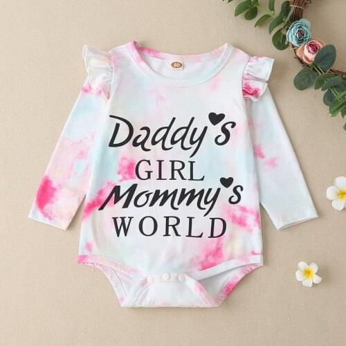 Fashion Baby Girl Clothes Baby Girl Romper Tie Dye Letter Flying Sleeve Long Sleeve Baby Bodysuit Cotton Soft Baby Romper 0-18M