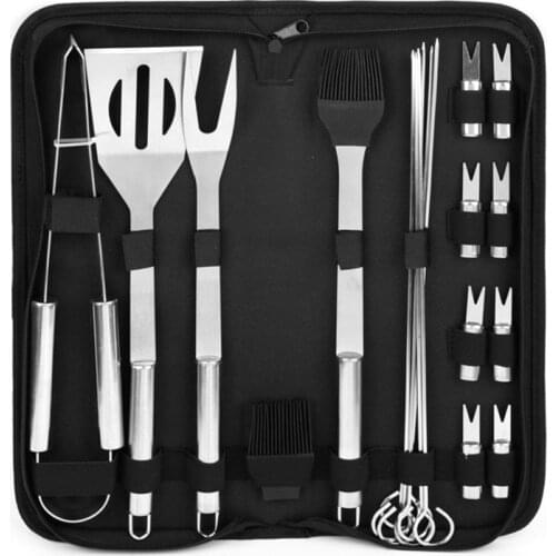 BBQ Tools Set Non-stick BBQ Grill Utensils Stainless Steel Spatula Fork Tongs Knife Brush Skewers Accessories Kit With Bag