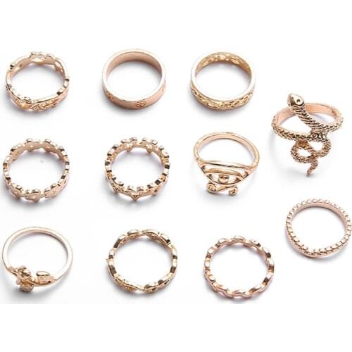 Bohemia 11 Pieces Rings Sets Women Jewelry For Holiday Gift 2020 New Popular Eye Snake Shape Trendy Rings Rings Sets