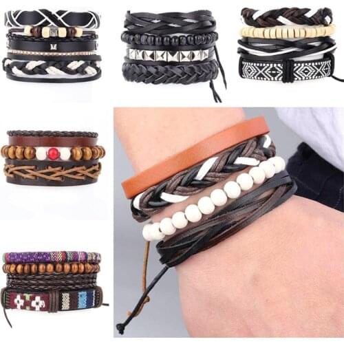 New Classic 6 Style Multiple Layers Leather Bracelets Set Men Women Charm Wrap Bracelet Bangles Jewelry Pulseras