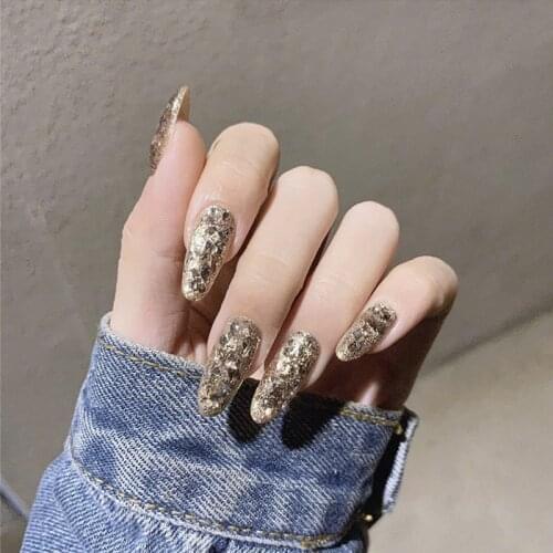 24 Pcs Fake Nails Hit Color False Nails Gradient French Tips Diamond Artifical Nails Gold Foil Nail Tips Coffin Nails Nail Art