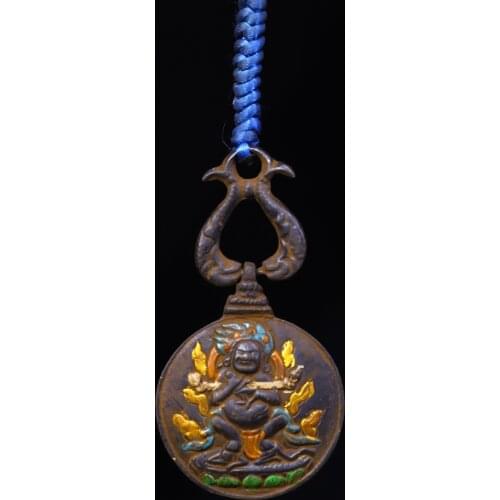 4"Nepal Buddhism Old Bronze Tracing Jiugong Bagua Vajra Bodhisattva Amulet Pendant Town House Exorcism Ward off evil spirits