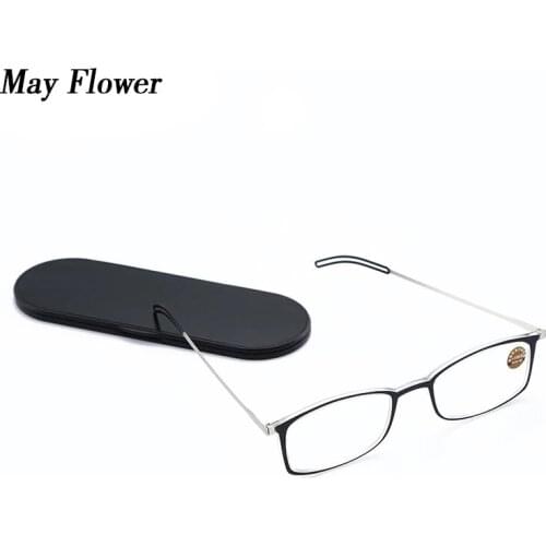 Anti Blue Light Reading Glasses Portable Square Presbyopia Eyewear With Case Thin Prescription Eyeglasses Glasses Men Women+3.5