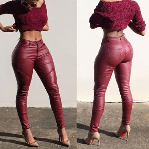 Sexy Ladies Leather Skinny High Waist Leggings Stretchy Pencil Pants Trousers Women PU Leather Skinny Pencil Pant