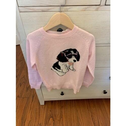 Pre-sale 9.25 Ship Autumn/Winter Kidss Sweaters Woolen High Quality Dog Pattern Pink Colour Pullover Baby Sweaters