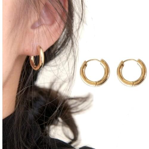 Hoops Earrings 2021 Trend Fashion Jewelry Stainless Steel Earrings For Women Piercing Ring Geometry Metal Gold Dropshipping