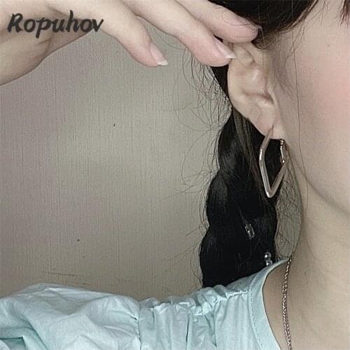 Ropuhov 2021 New 925 Silver Korean Simple Personality Geometric Square European Womens Exaggerated Texture Fashion Earrings