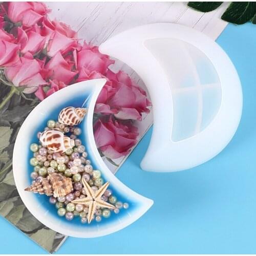 M2EA Silicone Moon Shaped Dish Mold Epoxy Resin Molds Glossy Silicone Mold for Agate Resin Coasters Tray Cup Mats