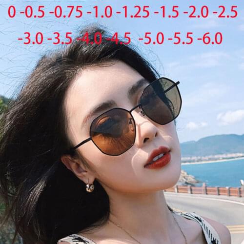 Polygonal Metal Women Polarized Prescription Sunglasses Men Driving Mirror Gafas Myopia Eye Glasses -0.5 -1.0 -2.0 To -5.0