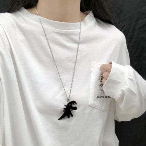 Cute Cartoon Dinosaur Pendant Necklace for Women Men Long Alloy Chains on The Neck Kpop Hip Hop Couple Chain Necklaces Jewelry