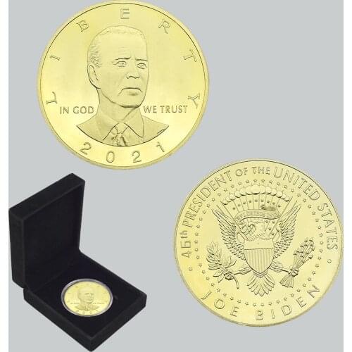 2021 Joe Biden President Commemorative Souvenir Coin with Wooden Box Challenge Collectible Coins Art Craft