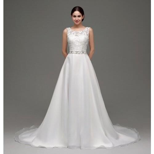 Wedding Dresses Sleeveless White Chiffon with Lace and Beading Long Bridal Gowns New Cheap Fast Shipping Vestidos