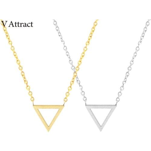 V Attract 10 pcs Minimalism Jewelry Geometric Hollow Triangle Necklace Stainless Steel Bijoux Femme Chocker Best Friends Gift