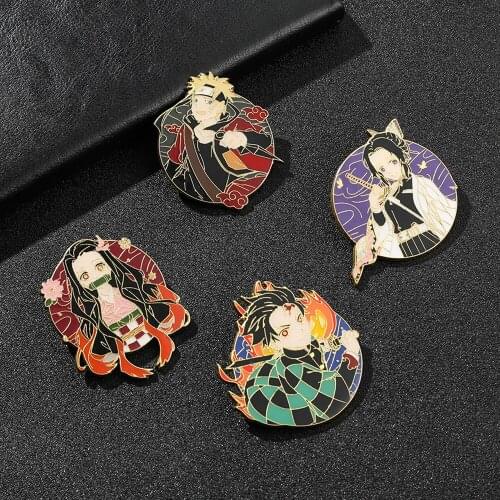 Popular Japanese Anime Demon Slayer Brooch Cospaly Cartoon Figure Tanjirou Nezuko Shinobu Lapel Pins Badge Jewelry Gift for Fans