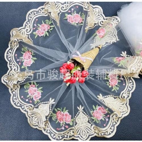 1 Meter/lot 18cm Handmade DIY Clothing Accessories Floral Embroidery Gold Champagne Gold Lace Fabric Curtains Sofa Lace Trim